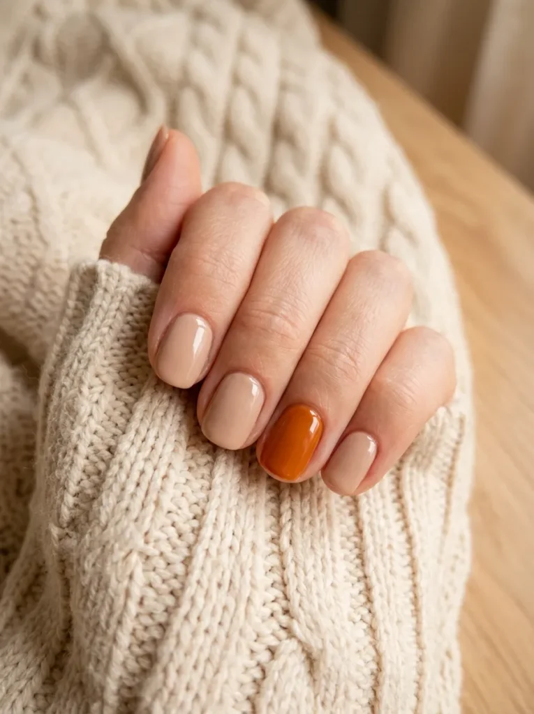 Pumpkin spice accent nail