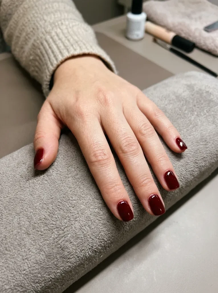 Short maroon square nails