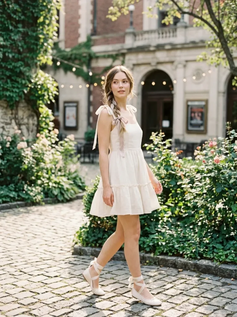 Simple dress with ribbon and bow details
