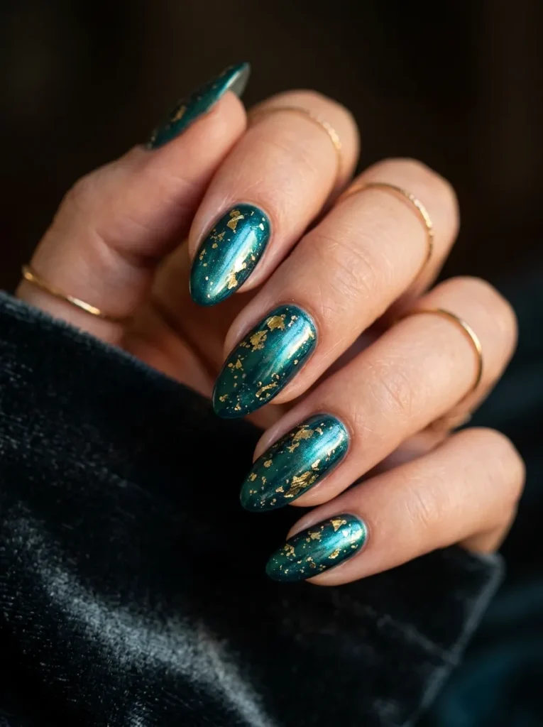 Teal and gold mermaid nails