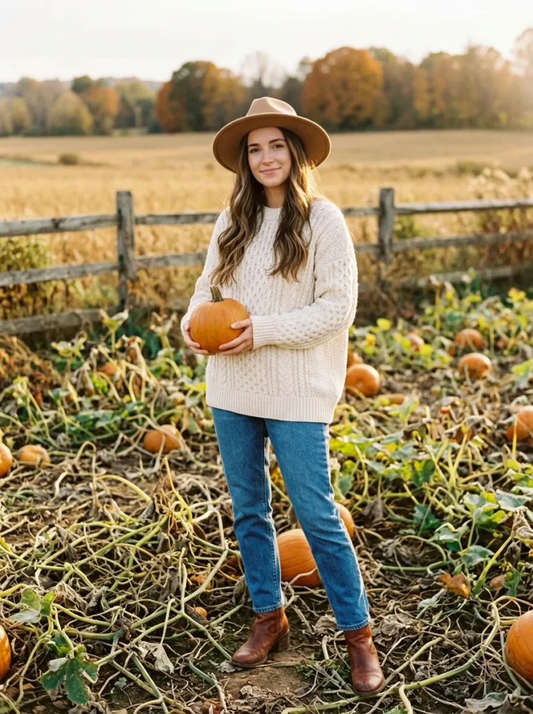 Wide brim hat with neutral layers
