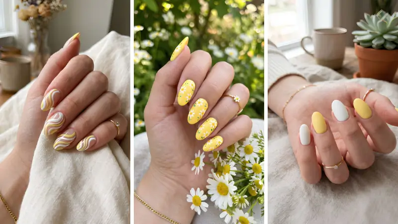 Yellow and White Nail Ideas image