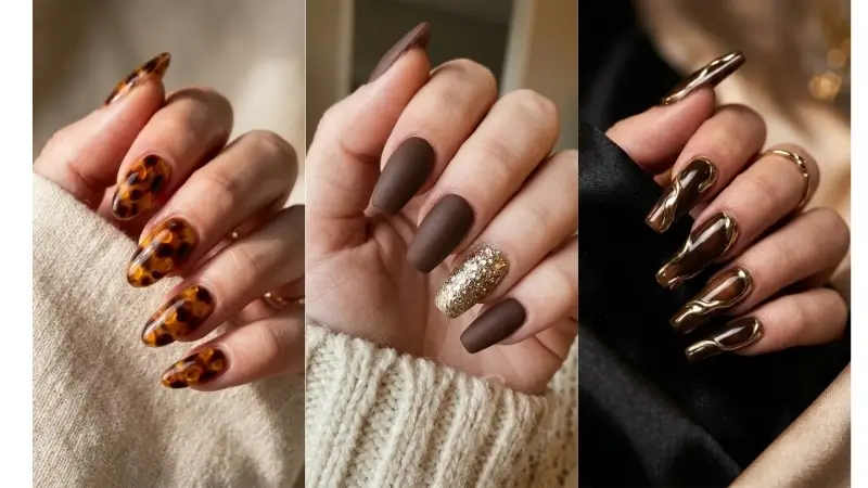 Fall nails brown and gold ideas image